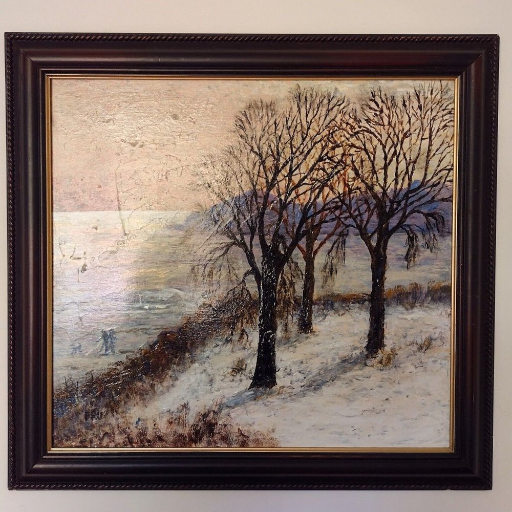 EXCEPTIONAL RON PRUETT ORIGINAL LARGE FRAMED SIGNED WINTER LANDSCAPE "SOLSTICE"